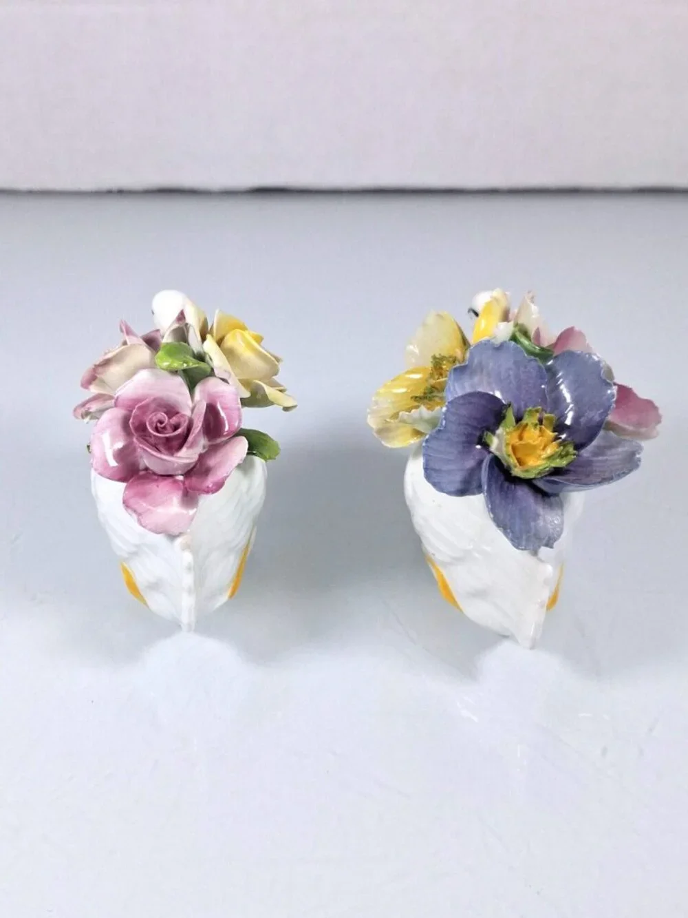 Vintage Jon Anton Fine Bone China Swan Figurines With Floral Bouquets